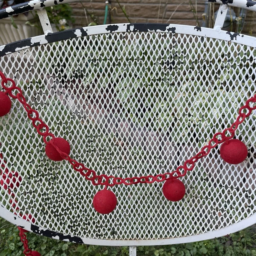 3 Vintage MCM Plastic Red Velvet Flocked‎ Felt Ornament Garland Christmas Decor